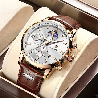 LIGE Men Watch Luxury PU Leather Sport Quartz Wristwatch Chronograph Watch For Men Masculino Men Gift