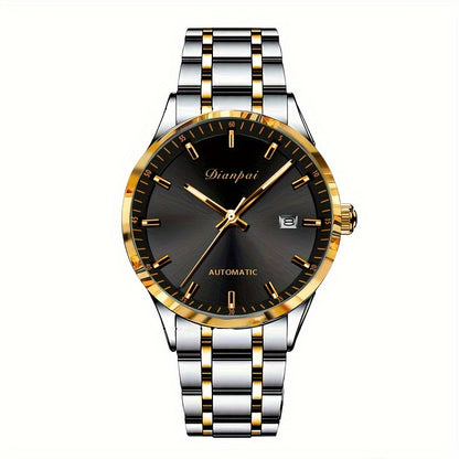 1pc Dianpai Men'S Automatic Mechanical Watch - Business Style, Glow Details, Stainless Steel Round Dial, Date Feature, Pointer Display, Self-Winding Movement, Stainless Steel Strap, Fashionable Gift Watch Without Battery