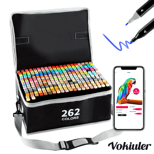 Vokiuler 262 Alcohol markers, Art Markers Pens Set, Dual Tips Artists Marker for Drawing Coloring Illustration Graphic Designing with Carrying Case