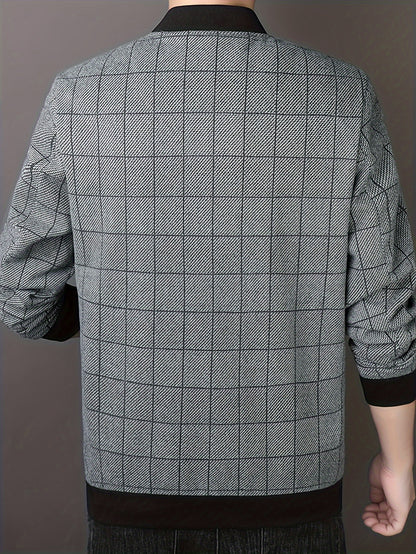 Stylish Men's Plaid Baseball Collar Jacket