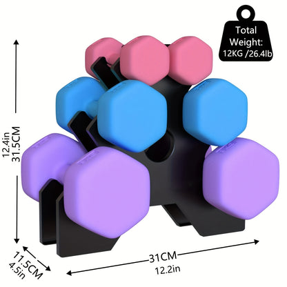 AJUMKER Hex Dumbbells Set With Stand 2 X 1 Kg, 2 X 2 Kg, 2 X 3 Kg, Hand Weights For Home Exercise For Women And Men, Durable With Stand, Suitable For Outdoor And Indoor Workout