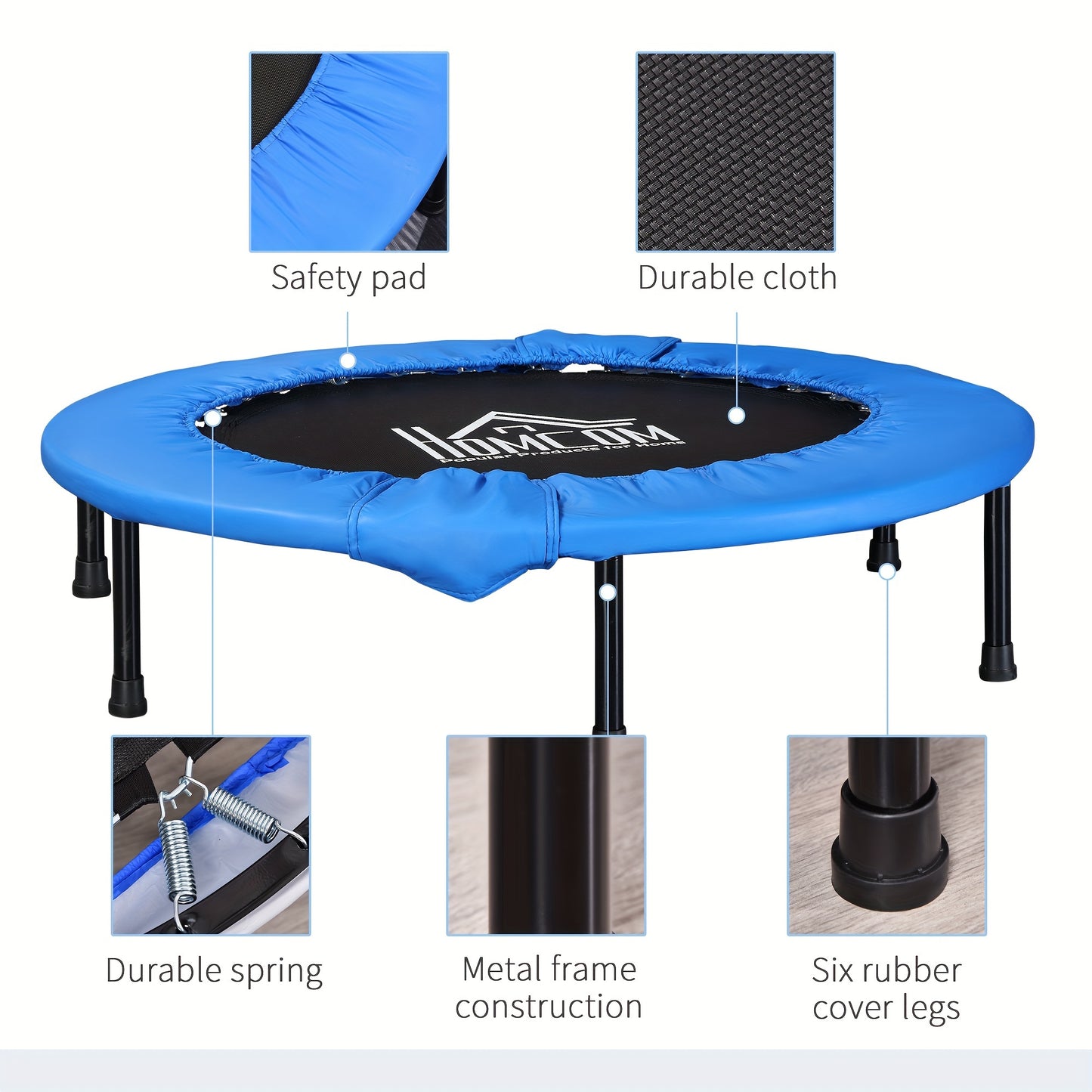 96cm Mini Fitness Trampoline Home Gym Yoga Exercise Rebounder Indoor Outdoor Jumper W/ Safety Pad, Blue And Black