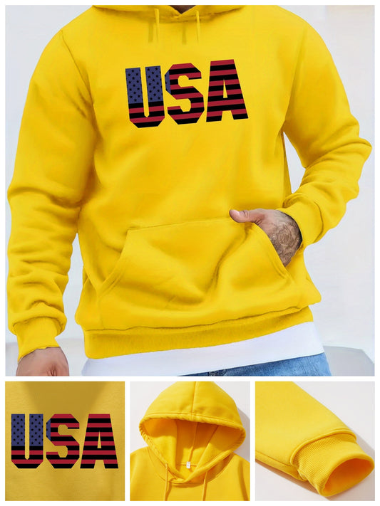 USA Youth Autumn & Winter Plush Sweater - Men's Clothing Free Hoodie - American Fashion Printed Top - Men's Gift