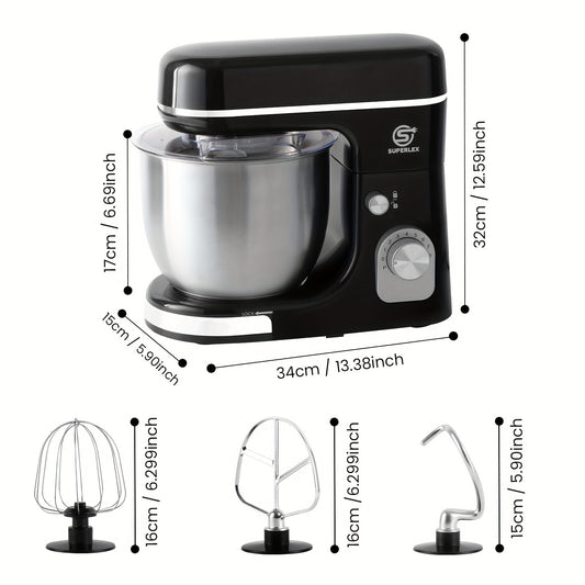 SUPERLEX 3-in-1 Stand Mixer 5L With 8 Speeds, Kitchen Machine With Pulse With Dough Hook, Whisk, Eggbeater Attachment For Baking Cake Bread 1300W [Energy Class A+++]