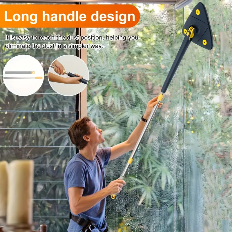 Triangle 360° Rotating Mop Set with 4 Reusable Pads, Long Handle Easy Wring Floor Cleaner, Dry & Wet Use, No Electricity Needed, Ideal for Living Room, Bedroom, Bathroom, Kitchen Cleaning Tools