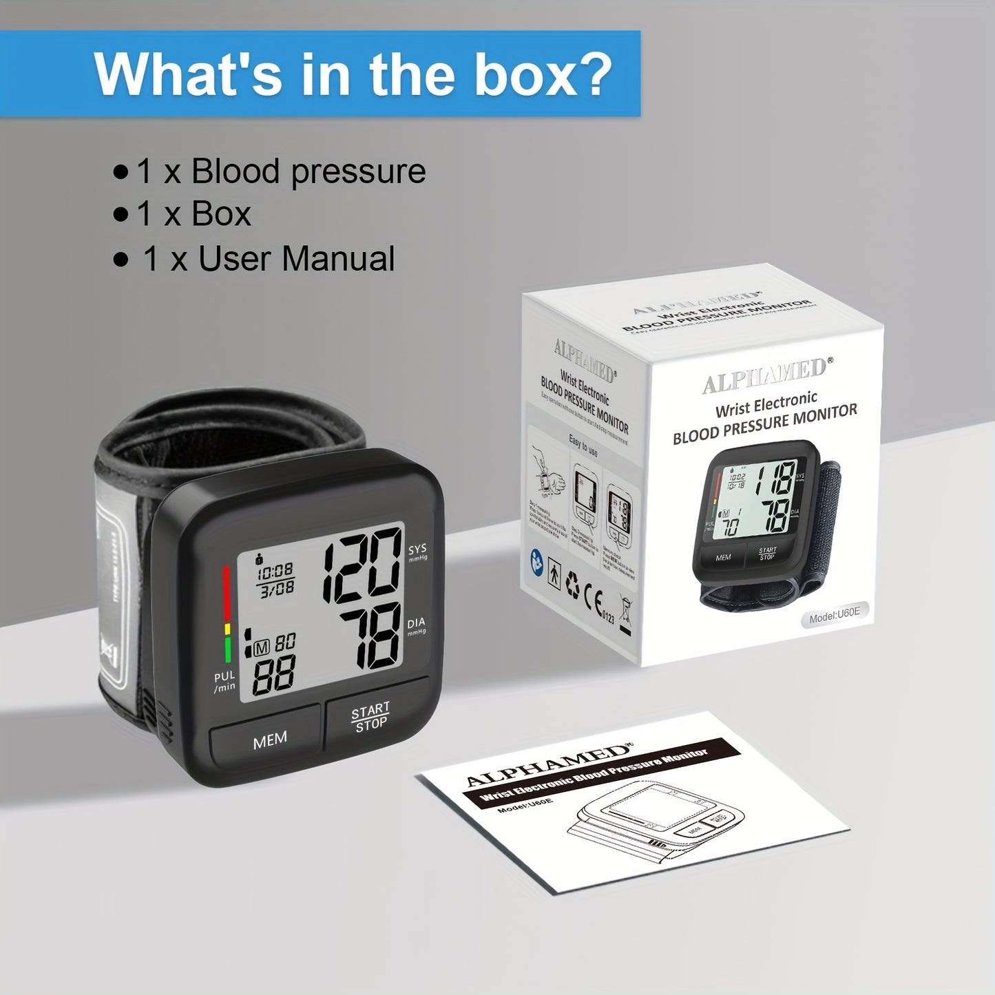 1pc Portable Wrist Blood Pressure Monitor, Automatic Digital Blood Pressure Device With Large LCD Display, Including Blood Pressure Wrist Strap And PP Box (Battery Not Included)