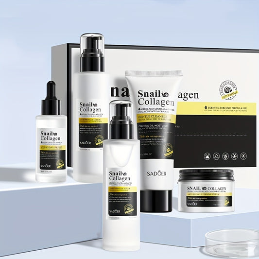 2024 New Upgrade Snail Recombinant Collagen Six-pcs Hydrating Skincare Gift Set, Suitable for Autumn and Winter, Includes Facial Serum, Cleanser, Essence Cream, Toner, 1 Set/5 Items, Suitable for Women, Convenient Set, Perfect Gift