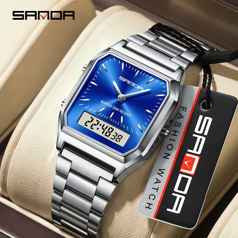 SANDA Men's Fashion Watch - Sleek Business Style, Waterproof with Stopwatch & Alarm, Stainless Steel Band, Perfect Gift, Men's Watch, Fashion, Waterproof, Retro