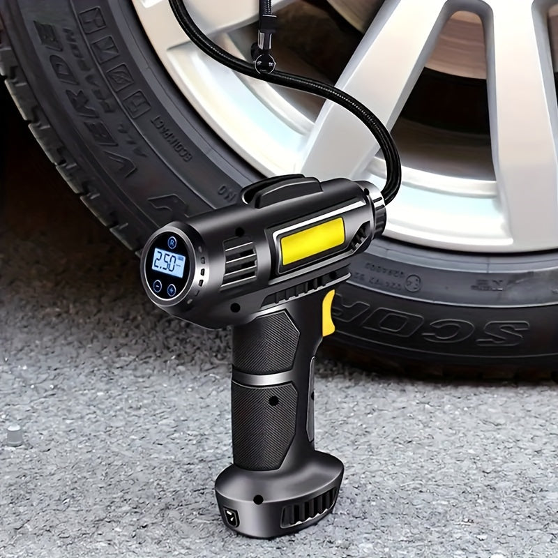 Optimize product title: Portable Wireless Car Air Compressor - 120W Handheld Inflatable Pump with LED Light for Tires & More