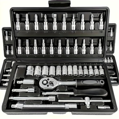 Complete Auto Mechanic Tool Kit with Socket, Wrench & Ratchet Set - Durable Chrome Vanadium Steel, Industrial Grade Tools for Motorcycles & Sailboats, Includes Storage Case