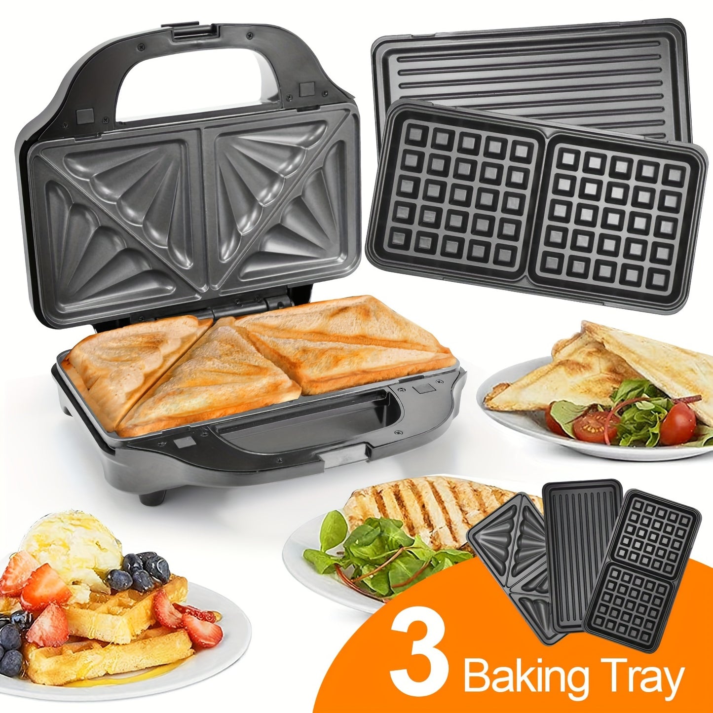 SUPERLEX 3 In 1 Sandwich Maker, Deep Fill Panini Waffle Press Grill, Multi-Function Stainless Steel Toastie Bread Cooker With 900W 6 Slices Automatic Temperature Machine, Non-Stick Cooking Plate & CoolTouch Handle Easy Clean For Even Cooking