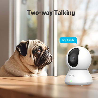 Blurams 2.4GHz Wi-Fi Camera, 2K Indoor Security Camera, 360° Pet Camera For Home Security With Motion Tracking, Phone App, 2-Way Audio, IR Night Vision, Siren, Works With Alexa