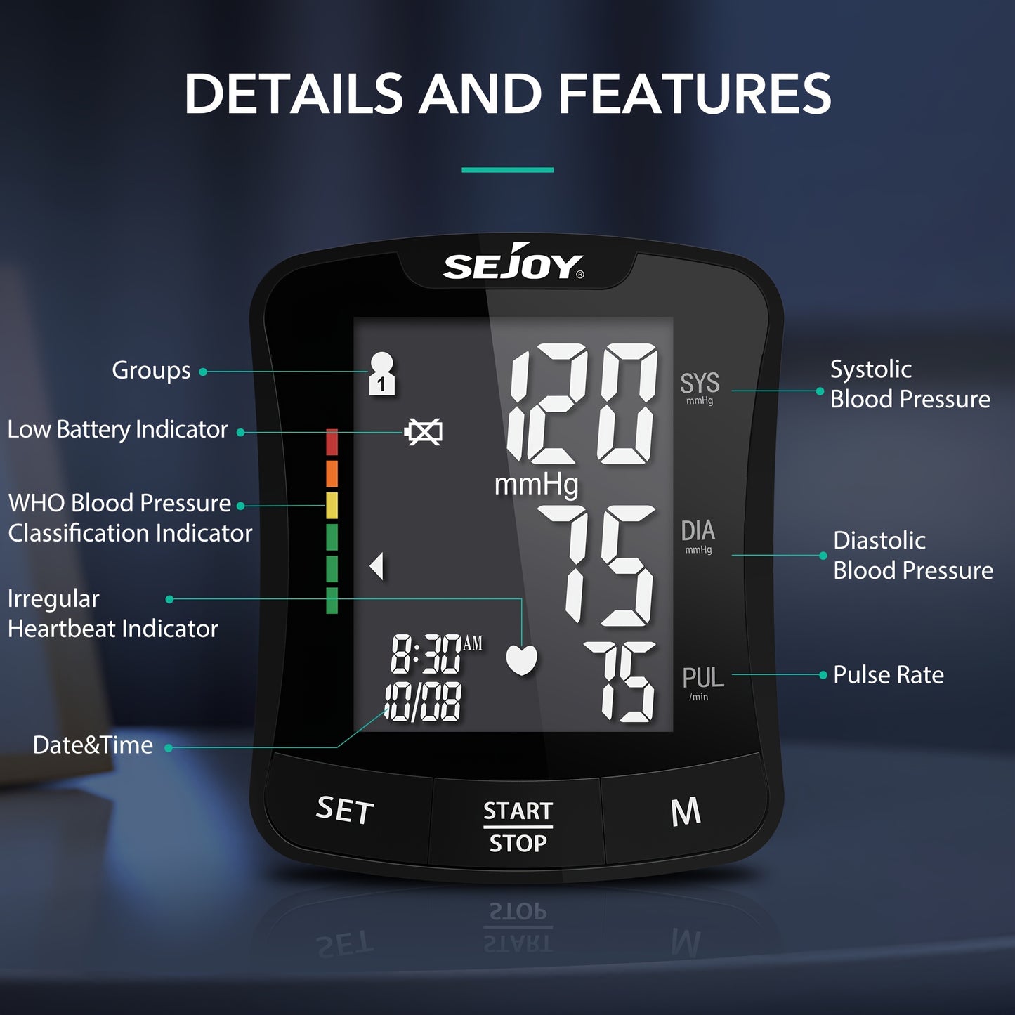 SEJOY Wrist Blood Pressure Monitor Bp Monitor Large LCD Display Blood Pressure Machine Adjustable Wrist Cuff 13.49-19.51cm Automatic 60x2 Sets Memory With Carrying Case For Home Use For Home Use