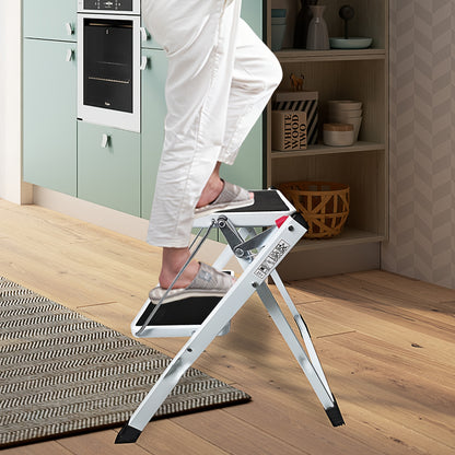 2 step folding step ladder, light step ladder, mini ladder, folding step ladder, household ladder, easy to store, suitable for home kitchen office DIY, max. load 150 kg