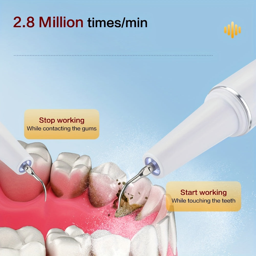 5 Levels Adjustment Tartar Remover With LED Light - Dental Calculus Remover Teeth Cleaning Kit, 4 Replaceable Heads, Improve Oral Health