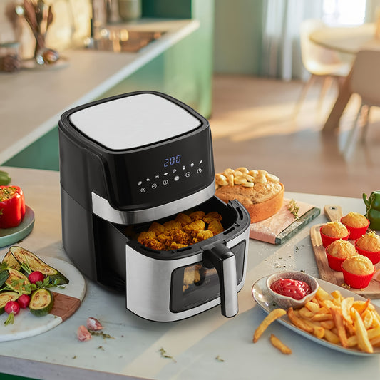 CLIPOP 8-in-1 Air Fryer With LED Touch Display And Visible Window 6.5L AirfryerRapid Circulation For Health Cooking, 1700W, 60 Min-timer, 80-200°C