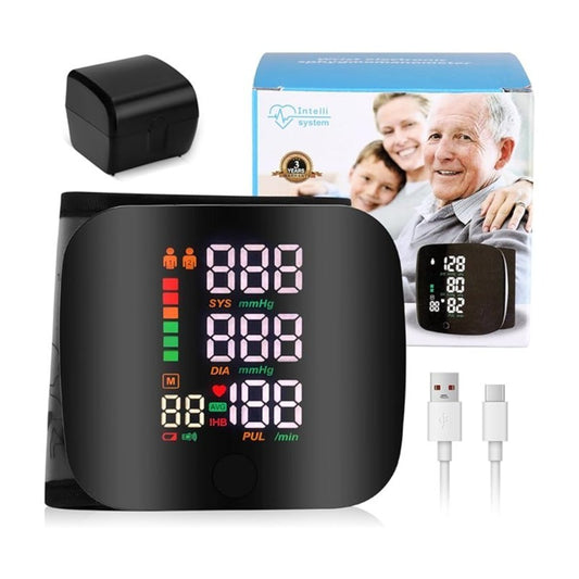 Automatic Wrist Blood Pressure Monitors with LCD Screen, Rechargeable, Storage Case and Adjustable Cuff, Automatically Broadcasts Values.