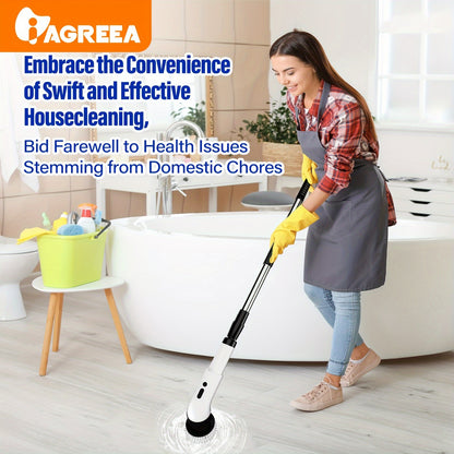 IAGREEA Electric Spin Scrubber, Cordless Cleaning Brush with Adjustable Extension Handle & 3 Speeds, Swivel Head with 9/6 Interchangeable Brush Heads, Medium Firmness for Tiles, Bathtub, Sink, Walls, Bathroom, USB Rechargeable Lithium Battery