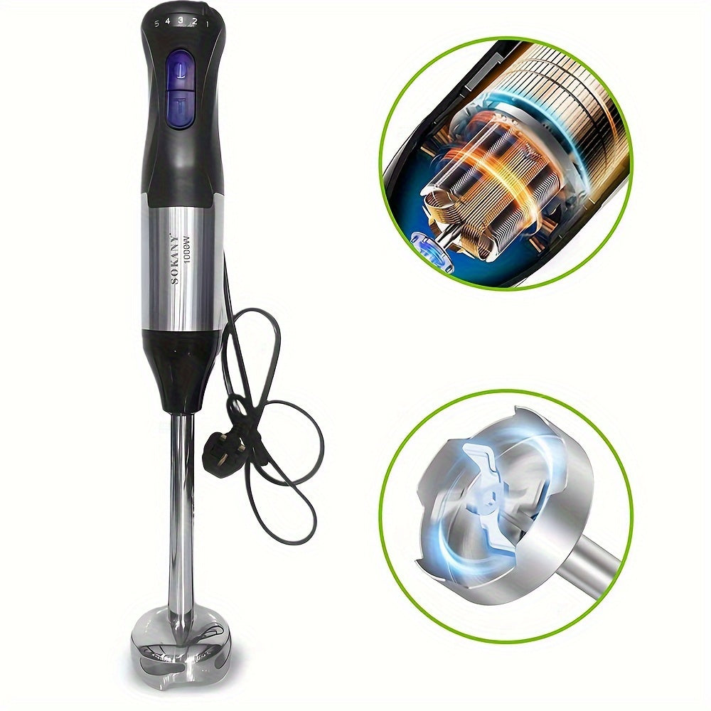 1pc, 4 In 1 Portable Blender Hand Blender, 5 Speed Hand Mixer, Metal