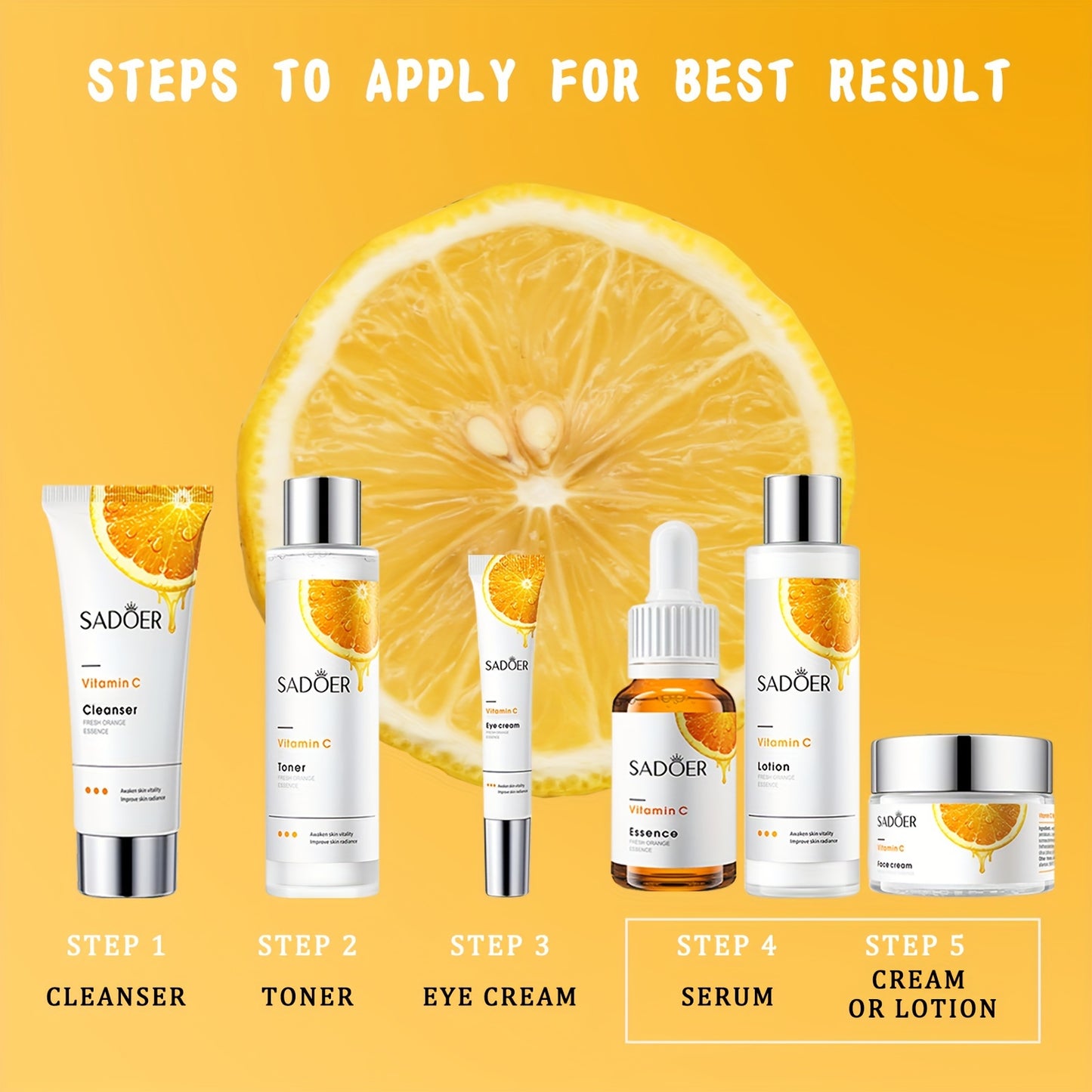 Six-Piece Vitamin C Daily Skin Care Set - Nourishing and Moisturizing with Fresh Orange Essence - Perfect Gift for Valentine's Day and Festivals