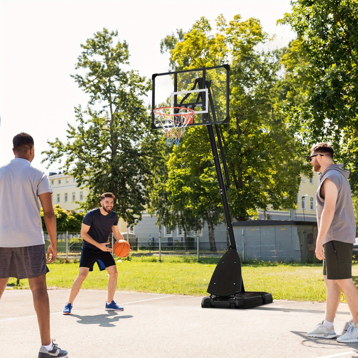 SPORTNOW Basketball Hoop Outdoor, Height Adjustable Basketball Hoop and Stand with Weighted Base, Portable on Wheels, 2. 4-2. 9m, Black