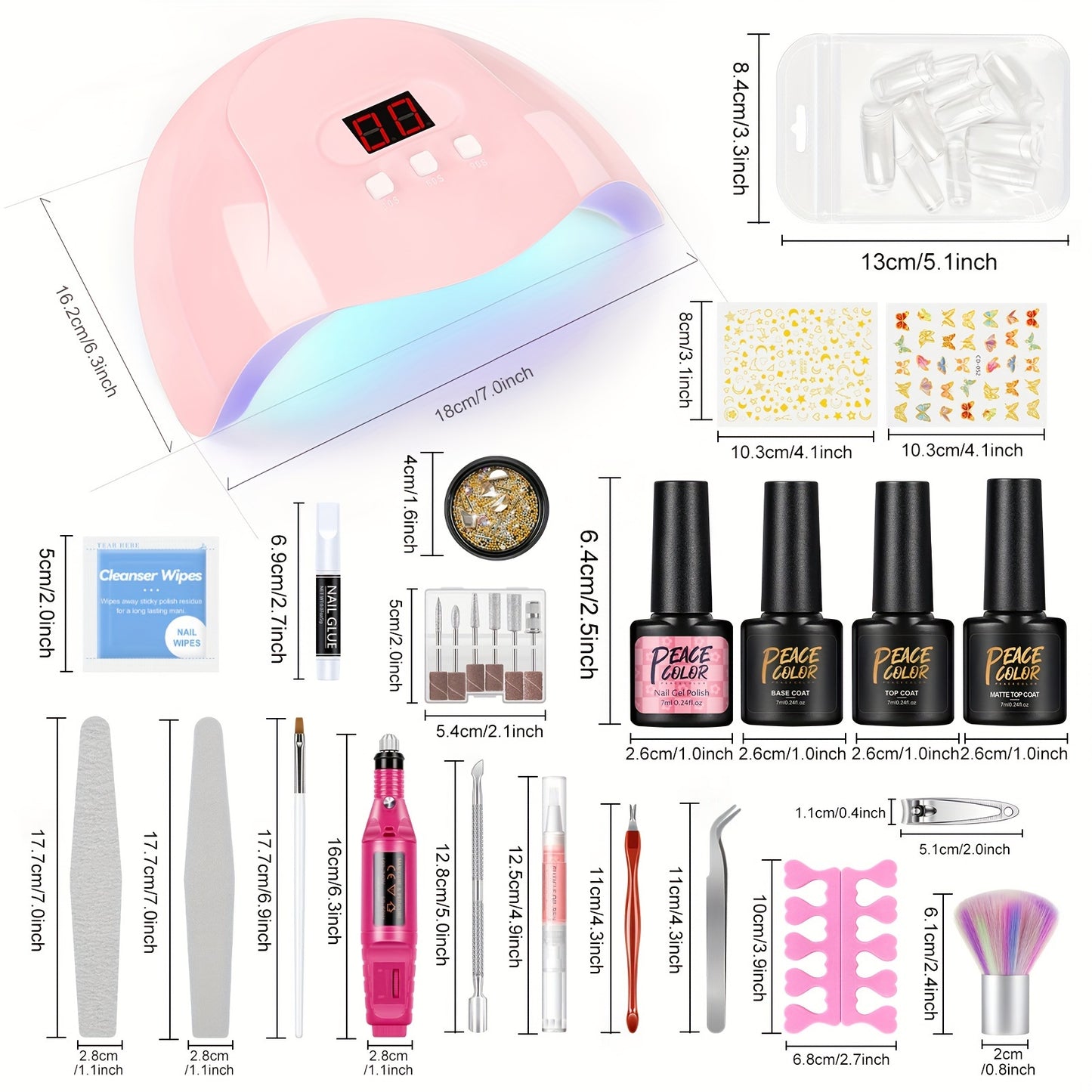 Gel Nail Polish Kit For Beginners With LED Nail Lamp and Base Matte Top Coat Electric Nail Drill Machine Kit Nail Tools At Home Manicure Set