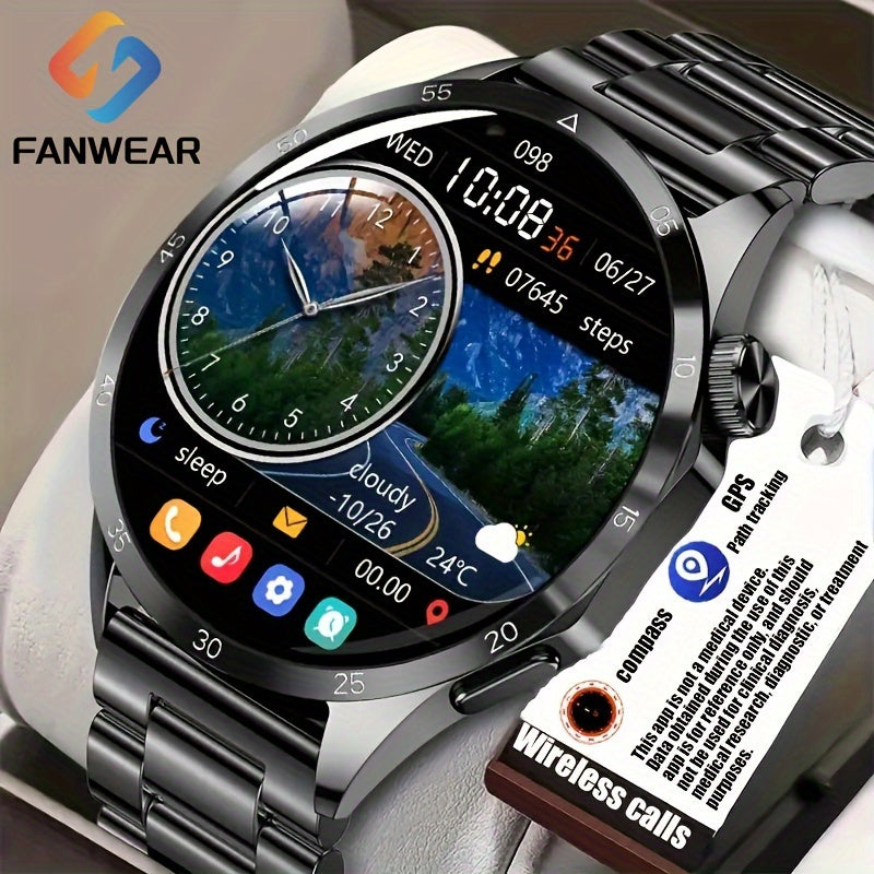 Fanwear Men's GT4 Pro Smartwatch - 3.89cm HD Display, Wireless Calling, NFC, Voice Assistant, Compass, Pedometer & Altitude Tracker - Stainless Steel Band, Compatible with Android/iPhone, Smart Watch, Outdoor Sports, Wireless Call, NFC, Voice Assistant