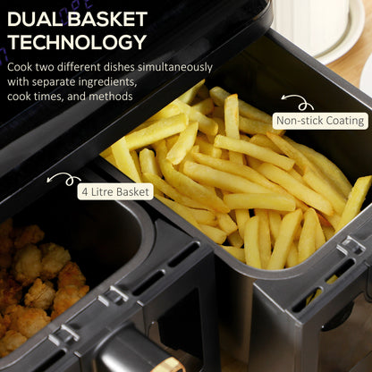 8L Dual Basket Air Fryer, 8-in-1 Air Fryer Oven with Digital Display, Visible, Timer, Preheat for Oil Free Low Fat Cooking, 2500W