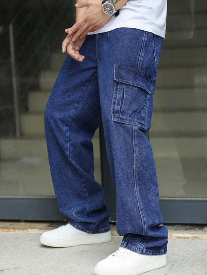 Men's Casual Loose-fit Jeans, Trendy Washed Denim Pants, Comfortable Stretch Cargo Pants, Stylish Long Trousers For Men