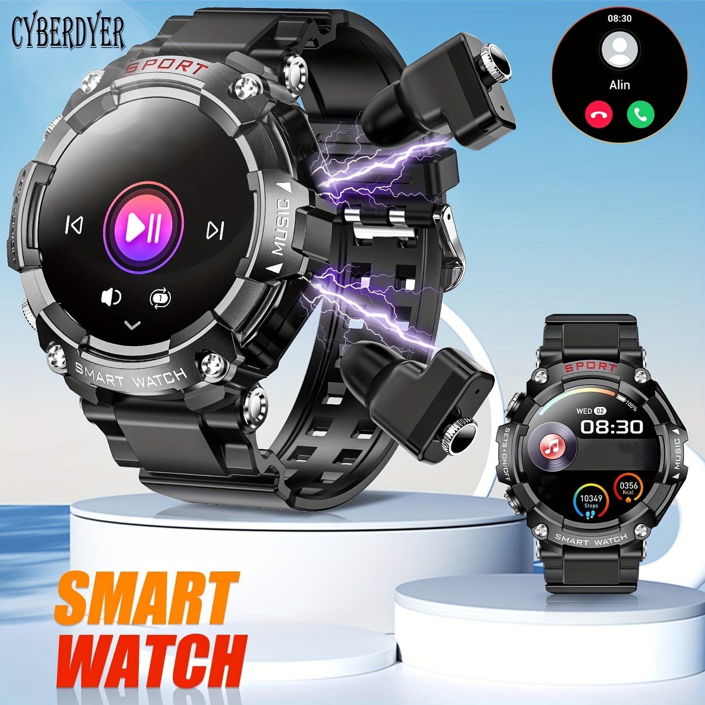 CYBERDYER Smartwatch - IP67 Waterproof, Wireless Calling & Headset, Fitness Tracker, Voice Assistant, Find Phone Feature, 400mAh Battery, for Android & for iPhone - Perfect Gift for Loved Ones