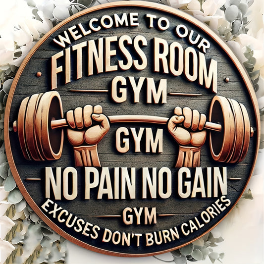 Inspirational Fitness Room Wall Art, 1pc Aluminum Gym Sign 20.32x20.32 cm - Sturdy Motivational Workout Decor for Home Gym Enthusiasts, No Pain No Gain, Excuses Don't Burn Calories Plaque