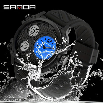 SANDA Men'S Sports Watch - Quartz Movement, Water Resistant 50m, Tactics Multi-Functional, Shockproof, Alarm, Stopwatch, Luminous, Outdoor, Round Dial, Casual Style, Synthetic Resin Case & Band, Non-Precious Metal