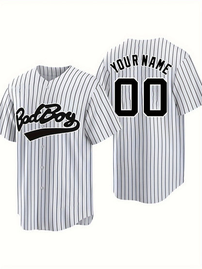 Men's Customizable Name And Number Design Baseball Jersey Shirt, Badboy Pattern Leisure Outdoor Sports Sweat Shirt For Match Party Training