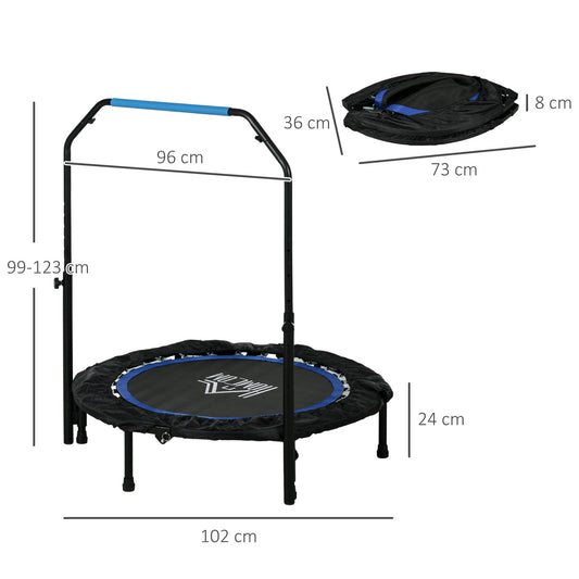 40" Foldable Mini Trampoline Fitness Trampoline Rebounder for Adults w/ Adjustable Foam Handle, for Indoors, Outdoors, Cardio Training