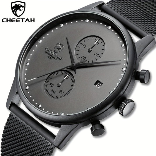 New CHEETAH Brand Fashion Casual Men Watches Chronograph Quartz Stainless Steel Mesh Waterproof Sports Clock with Auto Date