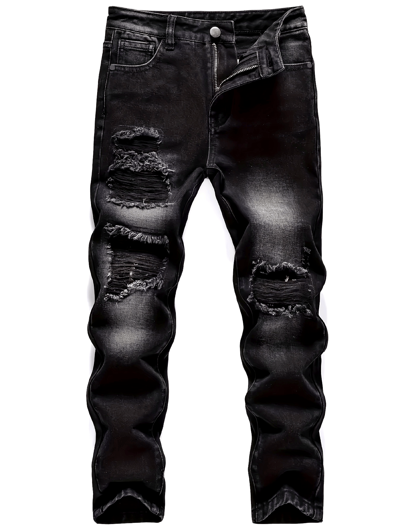 Men's Distressed Straight-Leg Jeans - Casual Denim with Ripped Detail, Machine Washable, All-Season Wear