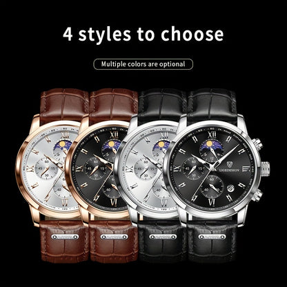 LIGE Men Watch Luxury PU Leather Sport Quartz Wristwatch Chronograph Watch For Men Masculino Men Gift