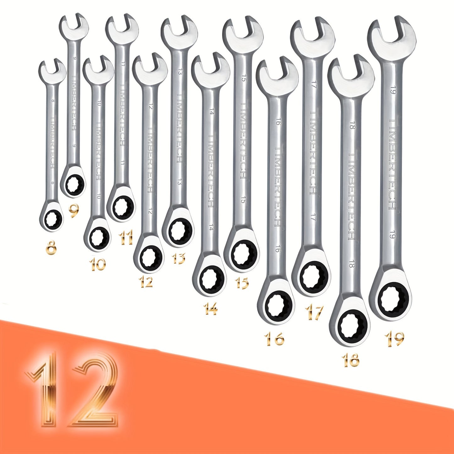 Ratchet Wrench Set (8-19mm) 12-piece Ratchet Wrench, Open-End Wrench, Hand Tools with Carrying Case