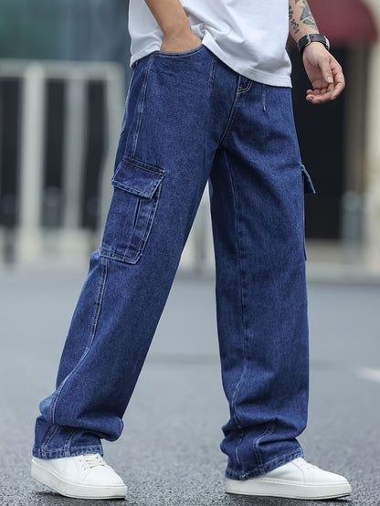 Men's Casual Loose-fit Jeans, Trendy Washed Denim Pants, Comfortable Stretch Cargo Pants, Stylish Long Trousers For Men