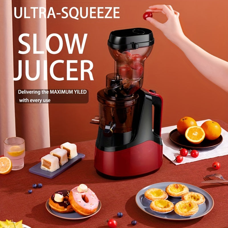 Hilton Double Helix Slow Juicer - 3.1"(80mm) Rotatable Feed Chute, Cold Press Juicer for Vegetable and Fruit, Easy to Clean with Brush, Includes Coarse and Pure Juice Filter, Ice Cream Filter, and Two Juice Cups for Household and Commercial Use