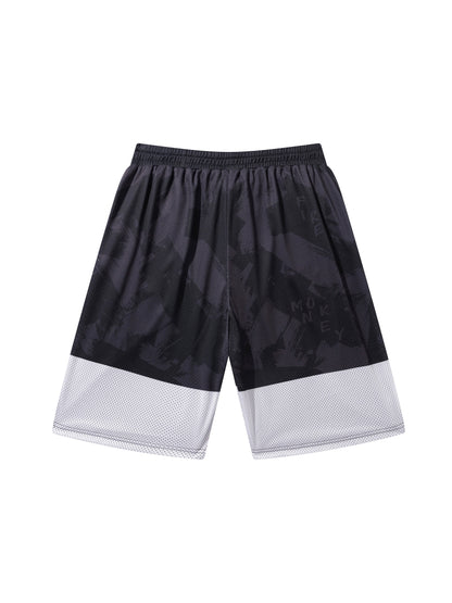 Men's Color Block 12 Graphic Print Shorts With Pockets, Active Elastic Waist Drawstring Shorts For Summer Fitness