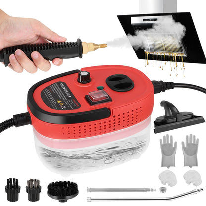 Kitchen high-pressure steam cleaning machine, household high-temperature ironing machine with gloves, glass scraper - red