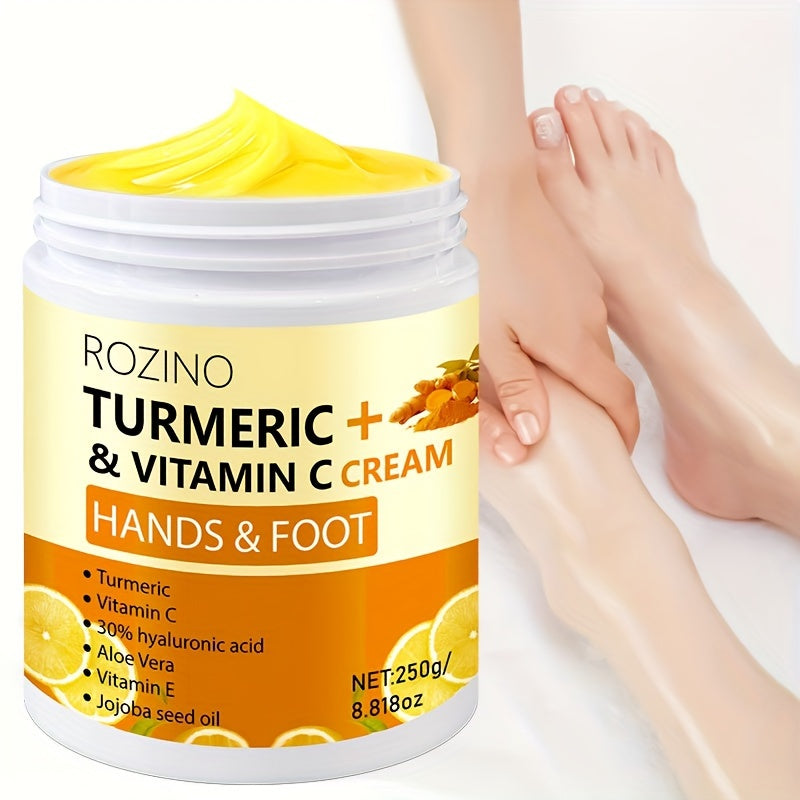 ROZINO Turmeric & Vitamin C Cream, 250g, Deep Moisturizing Hand & Foot Care, Nourishing, Long-Lasting Hydration, Gentle Massage for Smooth Skin, Luxury Care for Feet & Hands, Low Allergenic, Beauty & Personal Care