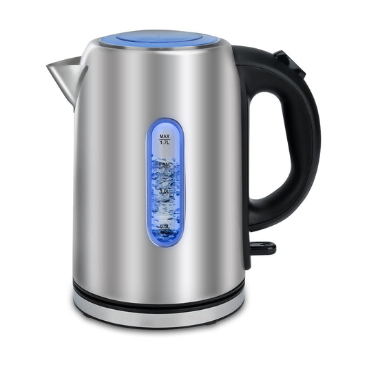 Electric kettle, 1.7L stainless steel kettle with blue LED indicator 2200W fast boil kettle for hot water tea or coffee cordless kettle with auto shut-off and boil-dry protection