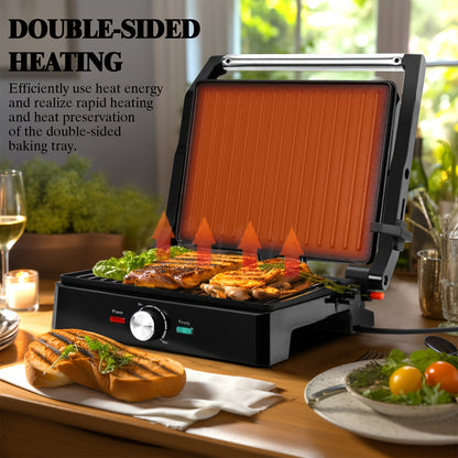 SUPERLEX 4 Slice 2000W Panini Press Grill, Multifunctional Healthy Cooking For Toasted Sandwiches, Kebabs, Steak, Meat, Automatic Temperature Control, 180°Flat Open Large Grill