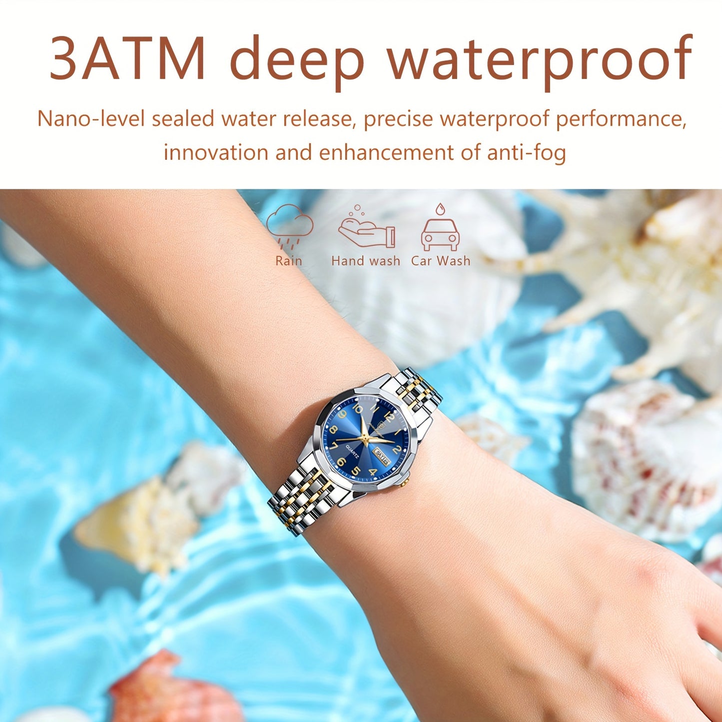 POEDAGAR Women's Dial Cutting Business Quartz Watch Waterproof Luminous Fashion Date Dial Analog Steel Band Wrist Watch