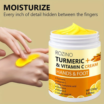 ROZINO Turmeric & Vitamin C Cream, 250g, Deep Moisturizing Hand & Foot Care, Nourishing, Long-Lasting Hydration, Gentle Massage for Smooth Skin, Luxury Care for Feet & Hands, Low Allergenic, Beauty & Personal Care