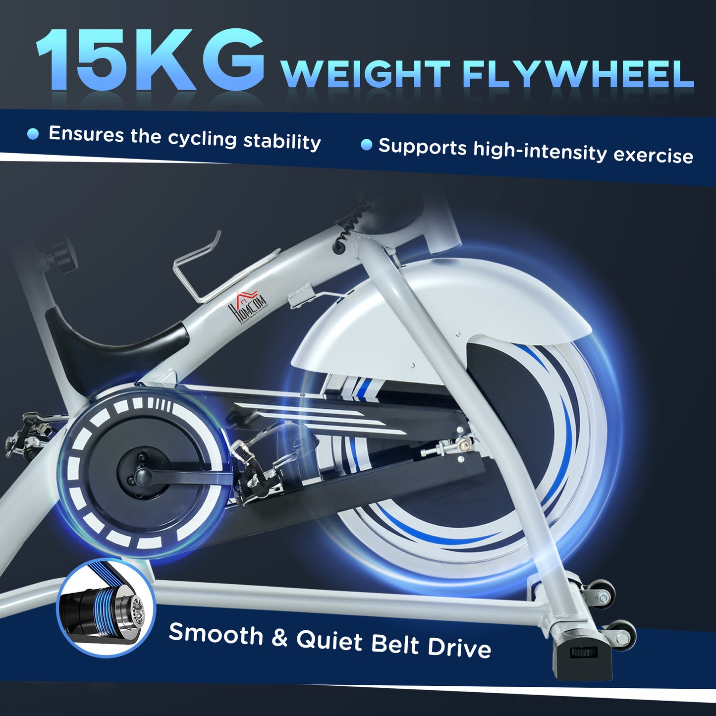 Indoor Cycling Exercise Bike Quiet Drive Fitness Stationary, 15KG Flywheel Cardio Workout Bicycle, Adjustable Seat& Resistance, w/LCD Monitor, Bottle Holder