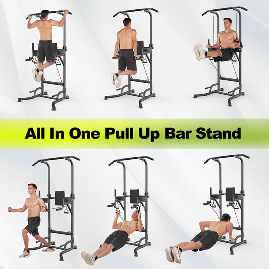 Bigzzia Dip Station Pull Up Bar, Adjustable Height Multi-Function Power Tower, Push Up Workout Abdominal Exercise for Home Gym Strength Training Fitness Workout Equipment