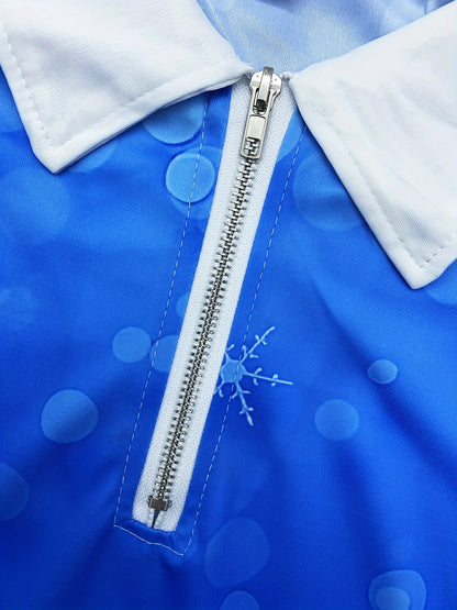 Men's Cute Snowman Print Golf Shirt, Casual Stylish Christmas Themed Long Sleeve Top As Gift